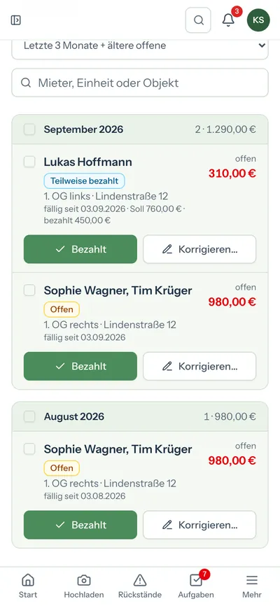 Offene Zahlungen auf dem Handy als bezahlt markieren