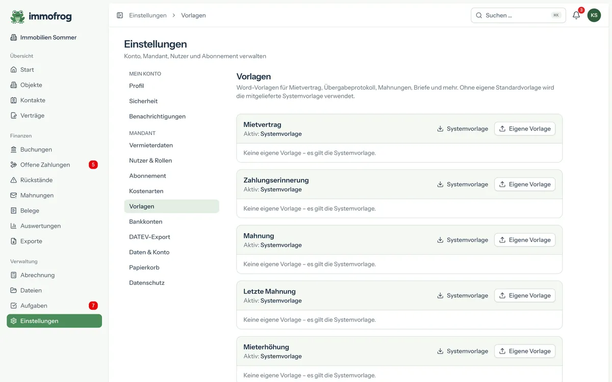 Word-Vorlagen für Mietvertrag, Mahnung und Mieterhöhung